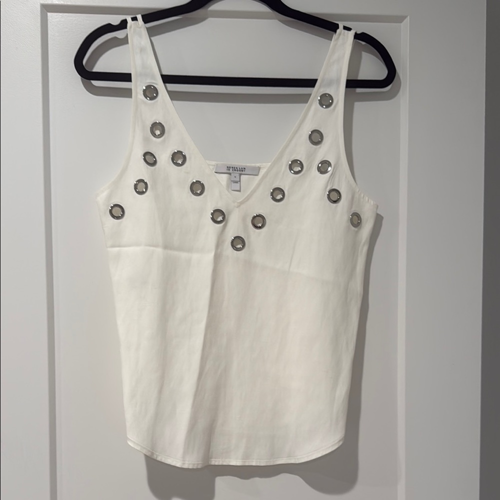 Derek Lam White Sleeveless Top with Silver Accents